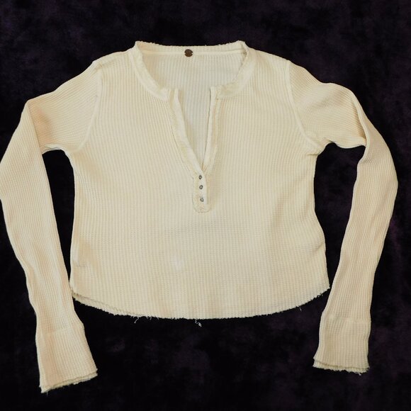 Free People One Colt Long Sleeve Henley | Waffle Thermal | Cream | VGUC | Large - Picture 8 of 8